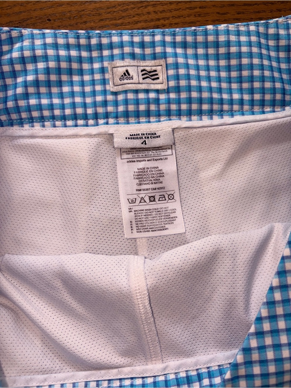 ADIDAS Checked Side Zip Tennis Golf Skort Raw Hem Undershorts Blue Size 4 - Picture 4 of 4